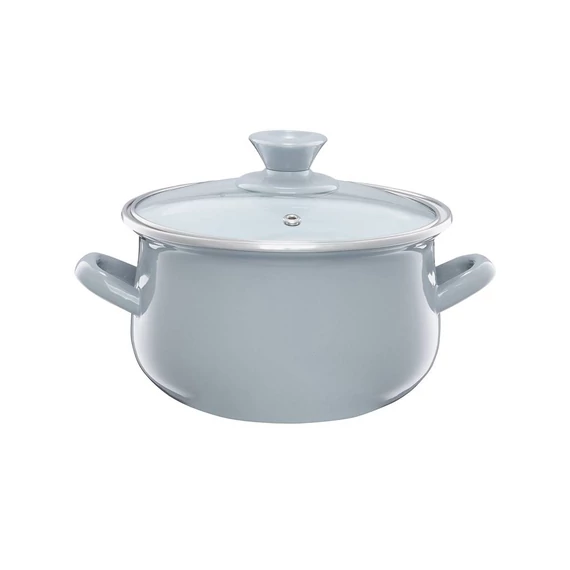 Emalia Olkusz zománcozott fazék fedővel 16 cm/2 l szürke