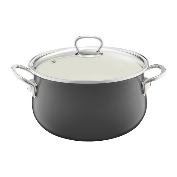 Emalia Olkusz zománcozott fazék fedővel 18 cm/2 l szürke