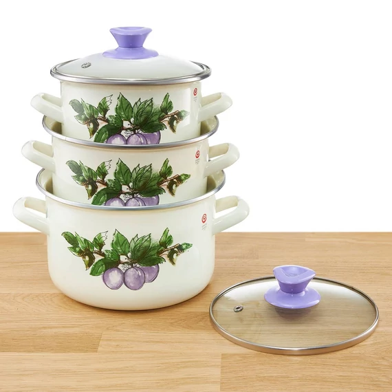 Emalia Olkusz zománcozott fazék készlet 6 részes 16/18/20 cm szilvák