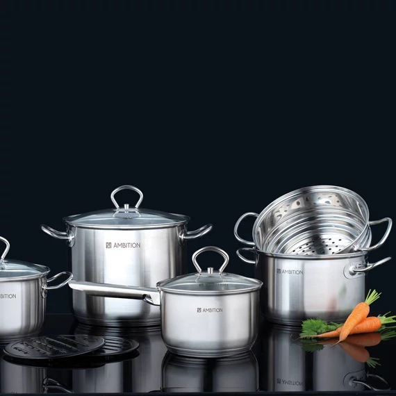 Ambition Acero magas lábas üveg fedővel 22 cm/6.8 l