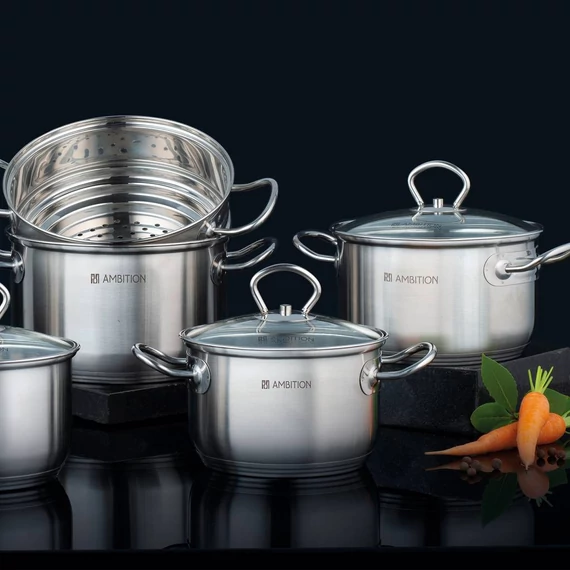 Ambition Acero magas lábas üveg fedővel 24 cm/8.4 l