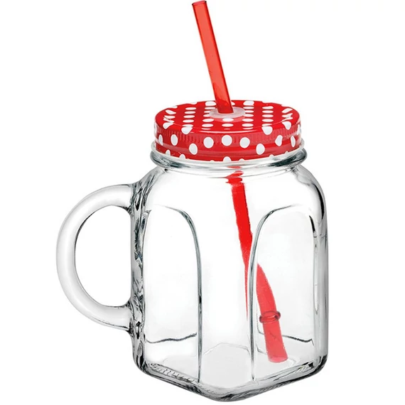 Pasabahce szívószálas befőttes üveg 450 ml piros