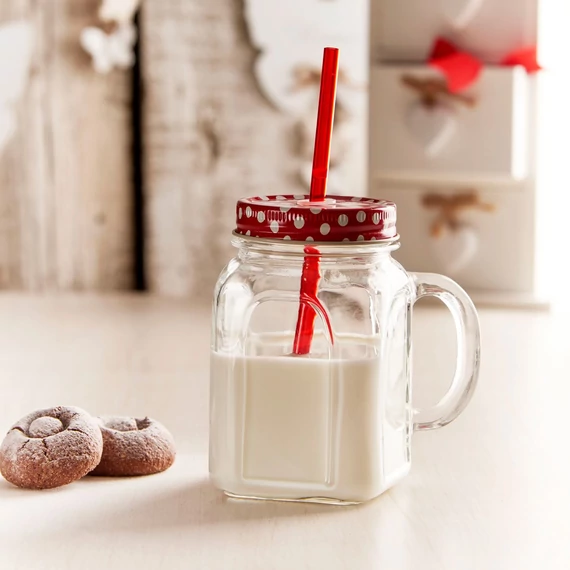 Pasabahce szívószálas befőttes üveg 450 ml piros